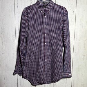 Neiman Marcus Red White Blue Trim Fit Collared Button Down Dress Shirt Neck 16